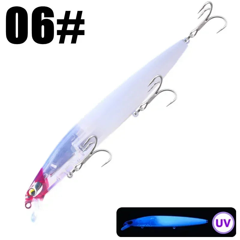 GREENSPIDER New UV 145mm/27g Floating Minnow Long Casting Hard Bait Flash Blade Wobbler Fishing Lure Sea Bass Lure