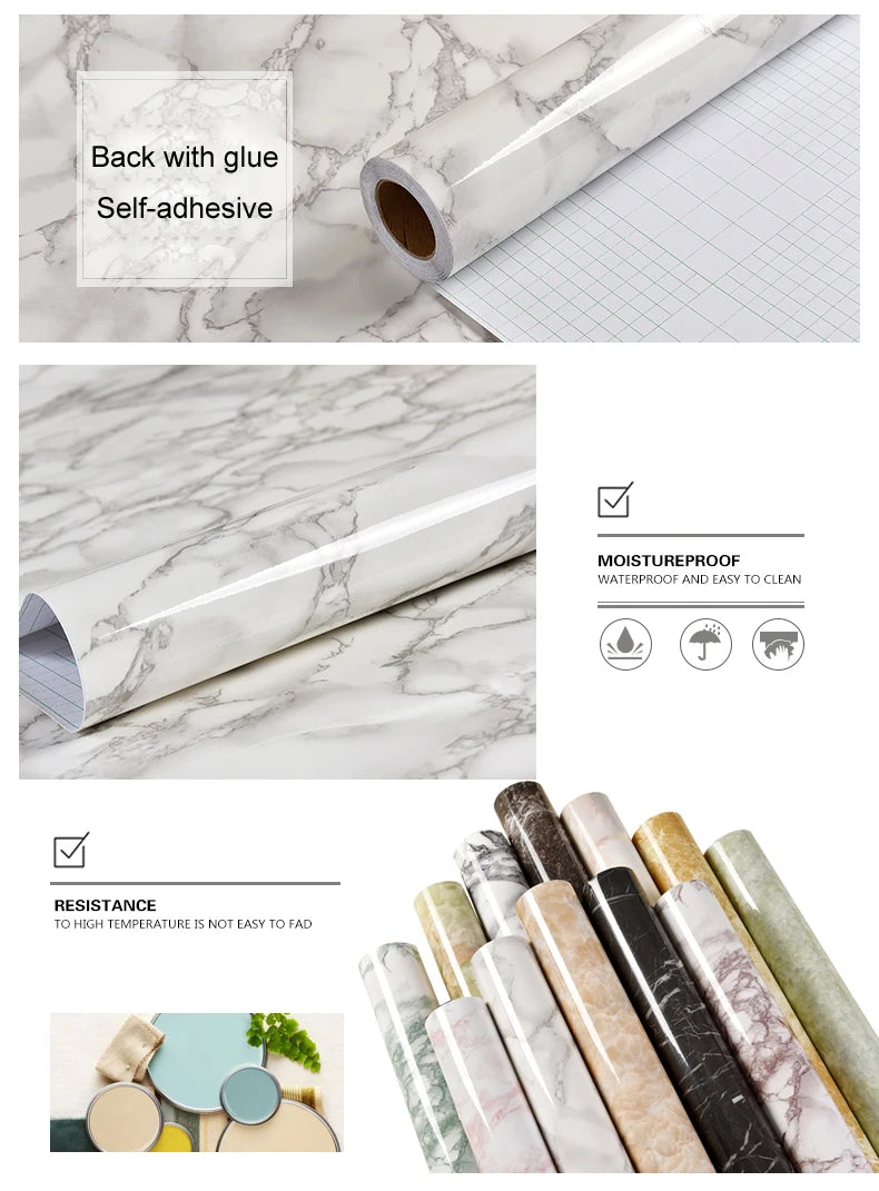 Decal Dán Bếp Chống Dầu Nước, Cải Tạo Tủ Bếp Marble - Daisan Mart
