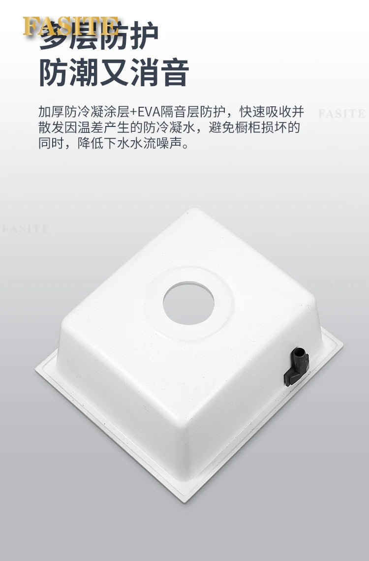 Bar counter square white quartz stone sink size single under counter kitchen vegetable basin - Daisan Mart