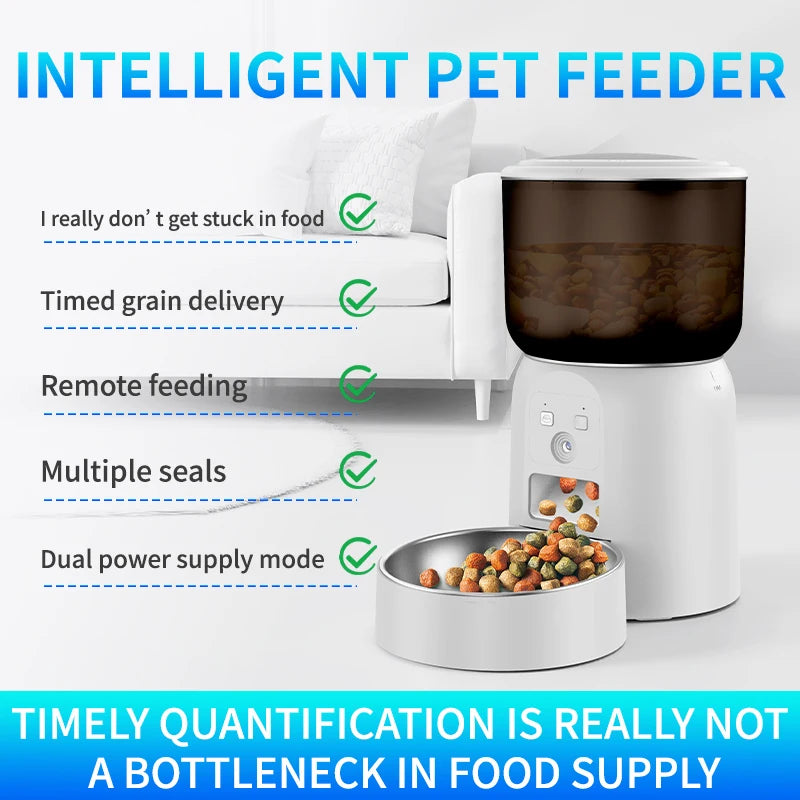 Smart Feeder 3L: HD Camera &amp; Stainless Steel Bowl, Has App