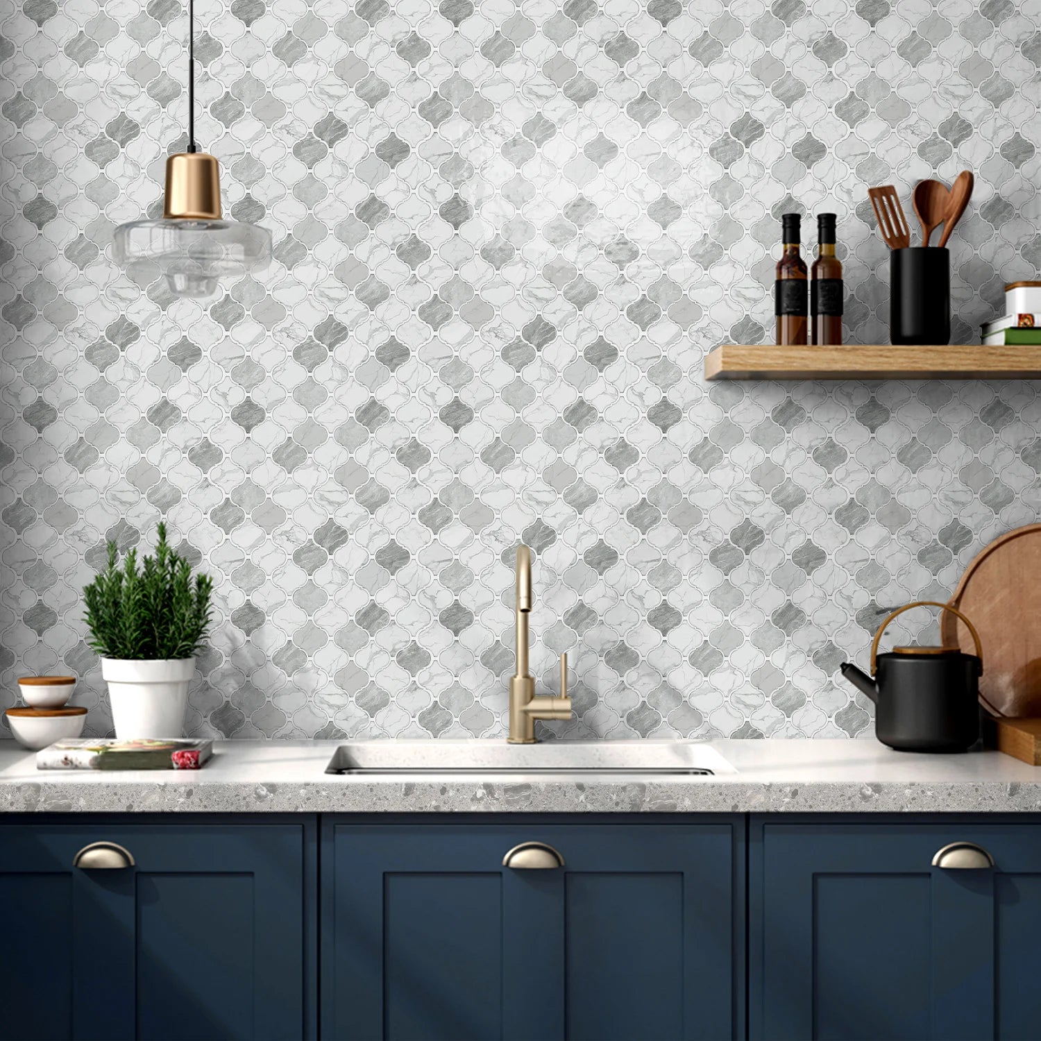 1/6/12PCS Fresh and Simple Marble Tile Stickers Waterproof Self Adhesive Kitchen Living Room Wall Stickers Home Renovation Decor