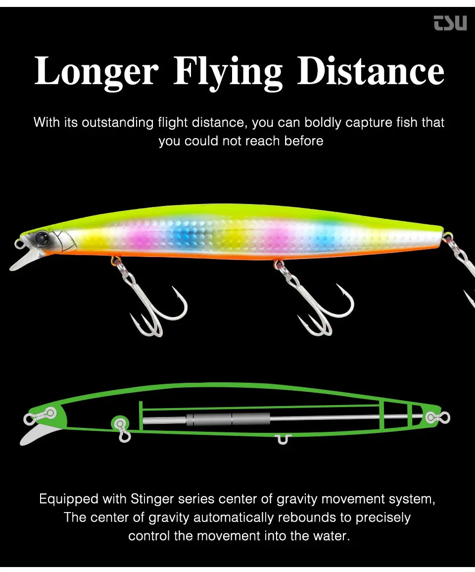 TSURINOYA Shore Fishing STINGER 173F Floating Minnow Silm Fishing Lure 173mm 37.5g Saltwater Hard Plastics Big Game Hard Bait