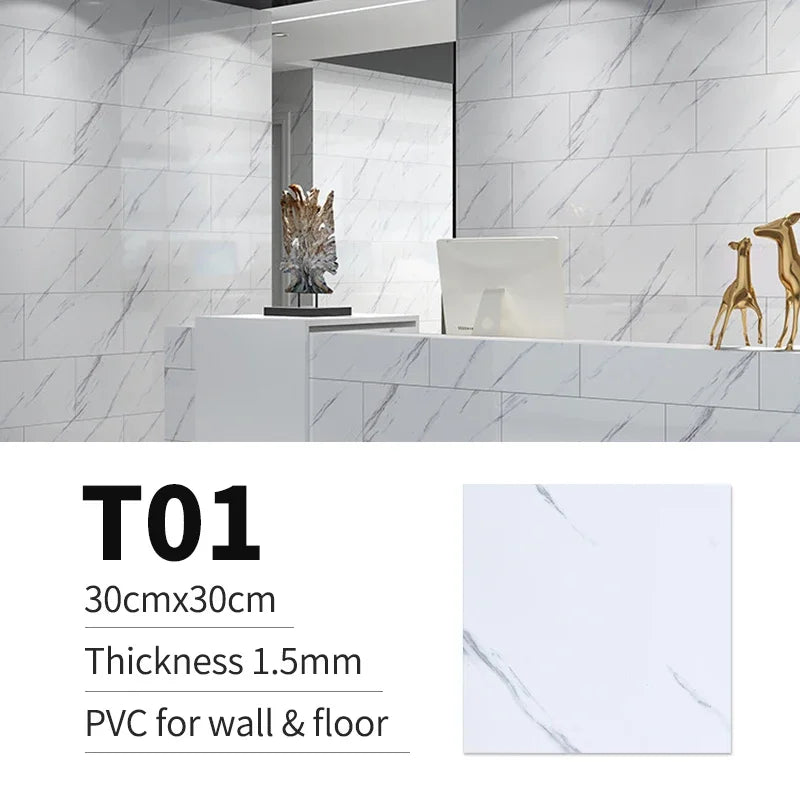 10/20/30pcs of PVC Imitation Marble Floor Stickers Self-adhesive Wall Stickers Waterproof Bathroom Decoration Decals 30*30cm