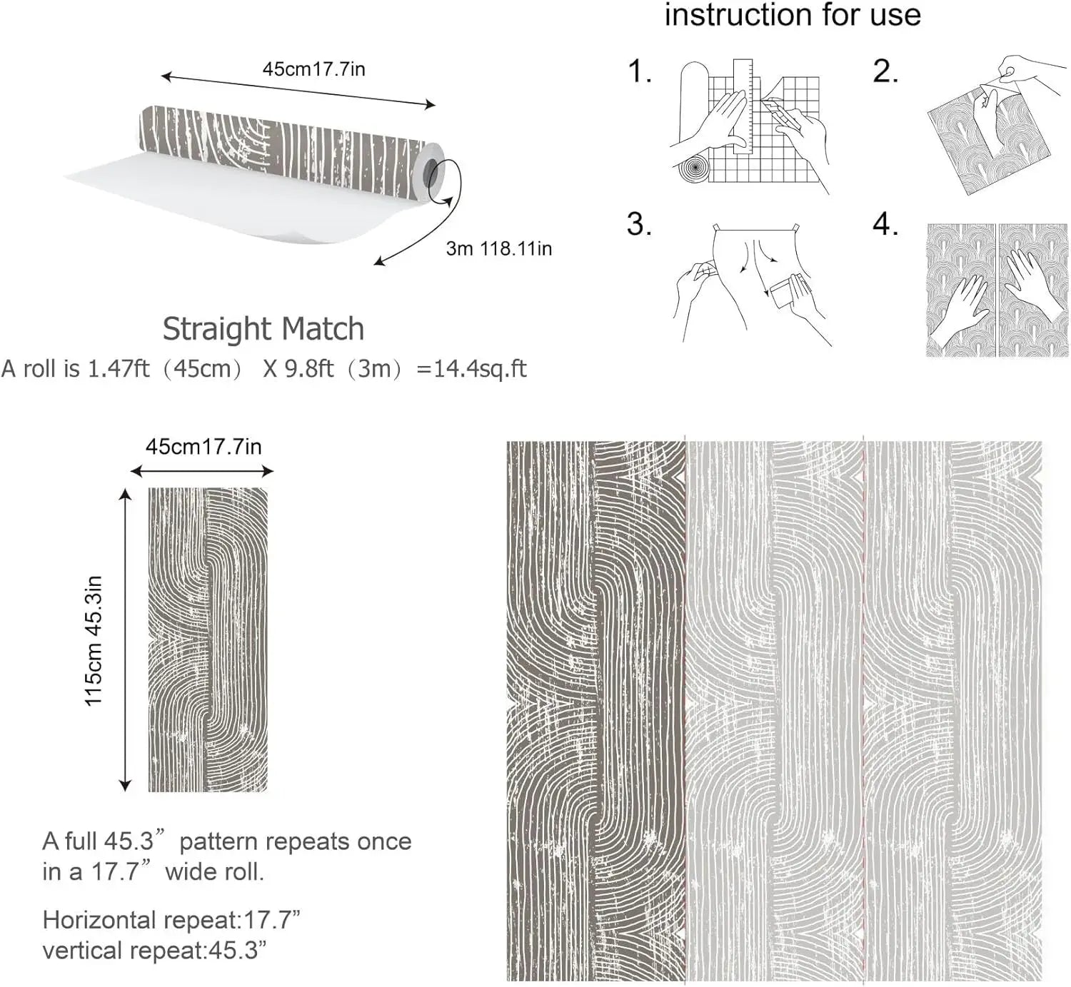 Boho Dark Grey Peel and Stick Wallpaper Geometric Arches Contact Paper Removable Wall Paper for Kitchen Walls Cabinet Drawer
