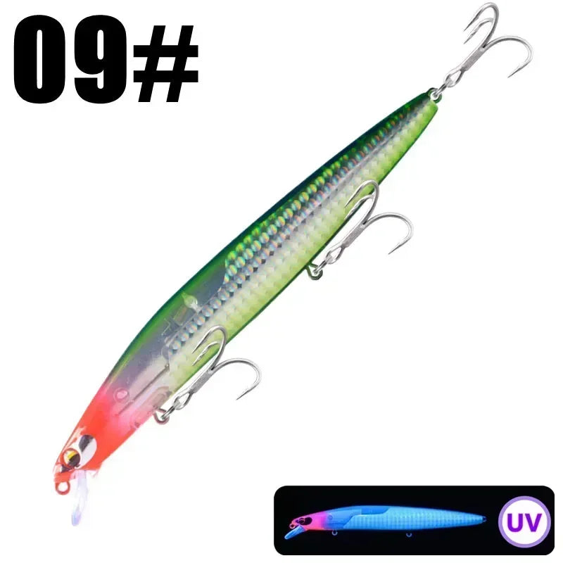GREENSPIDER New UV 145mm/27g Floating Minnow Long Casting Hard Bait Flash Blade Wobbler Fishing Lure Sea Bass Lure