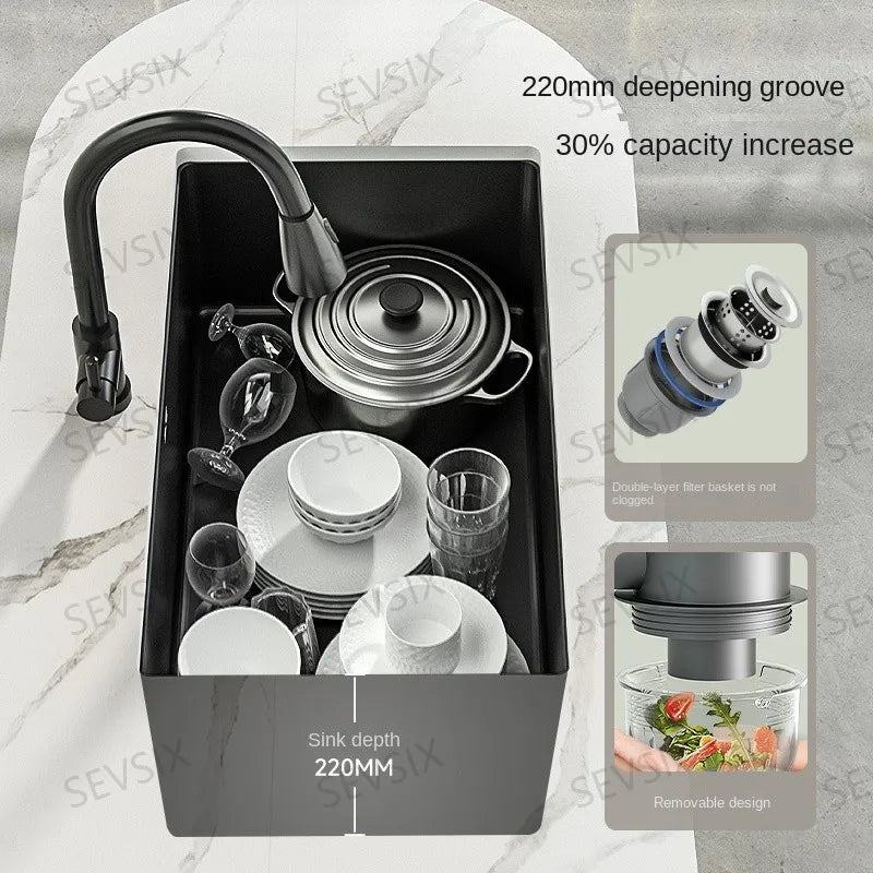 304 stainless steel Kitchen handmade small sink, single sink, vegetable washing basin, under counter, island counter, water bar - Daisan Mart