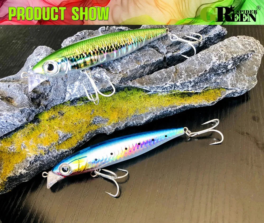 GREENSPIDER Sinking Minnow 100mm 34g Wobbler Pesca Swimbait Long Cast Tackle Pike Fishhook Sea Fishing Lure Jerkbait