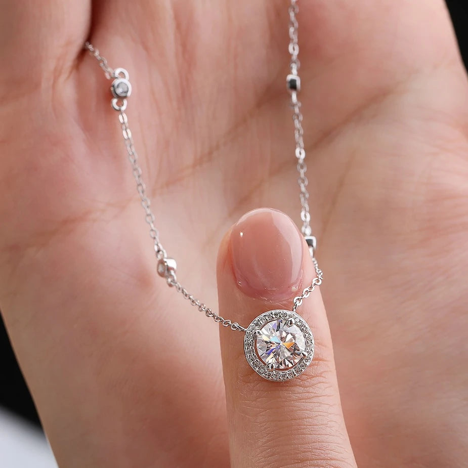 925 Italian Silver Moissanite Women's Necklace - FEOBUR Luxury