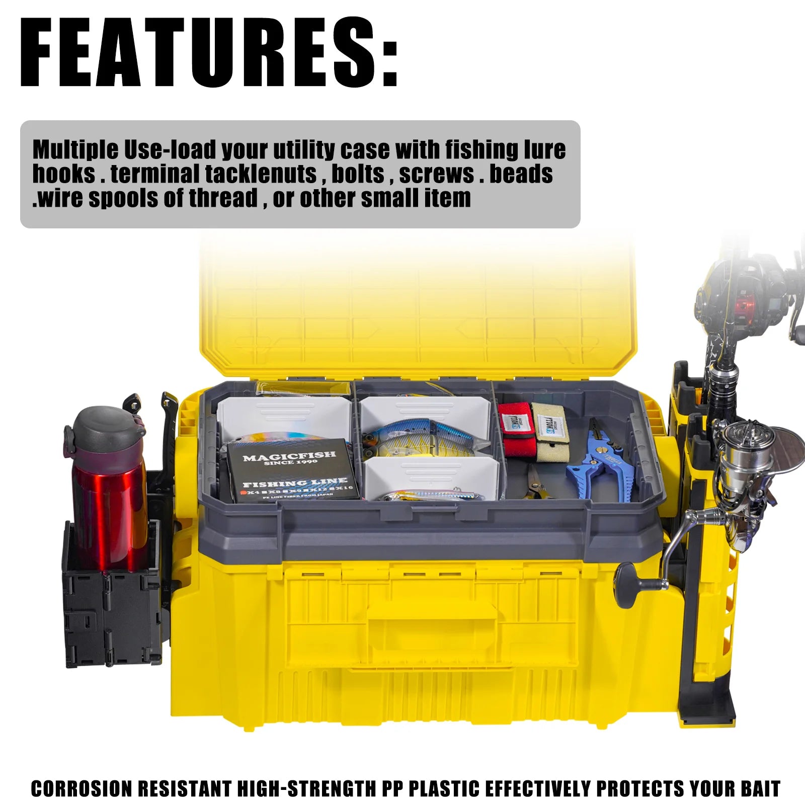 19.5L Multi-Function Fishing Box with Rod Holder &amp; Cup