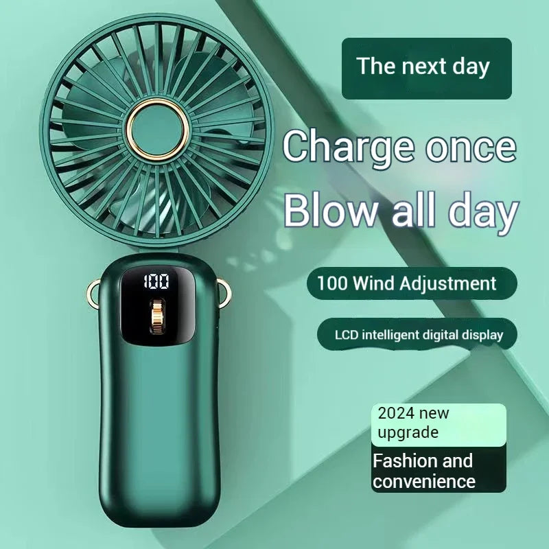 Quạt Cầm Tay Mini Sạc Type-C 4000mAh, Gập 90°, 5 Tốc Độ