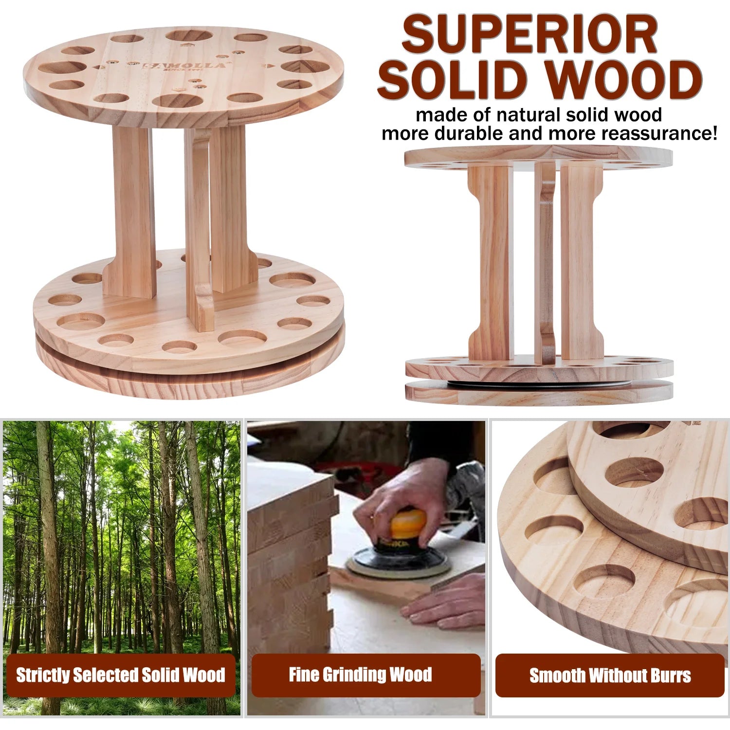 360° Rotation Wooden 12 Slots Round Fishing Rod Holder Upgrade And Strengthen Space Saving Storage Organizer Roove Fishing Gear