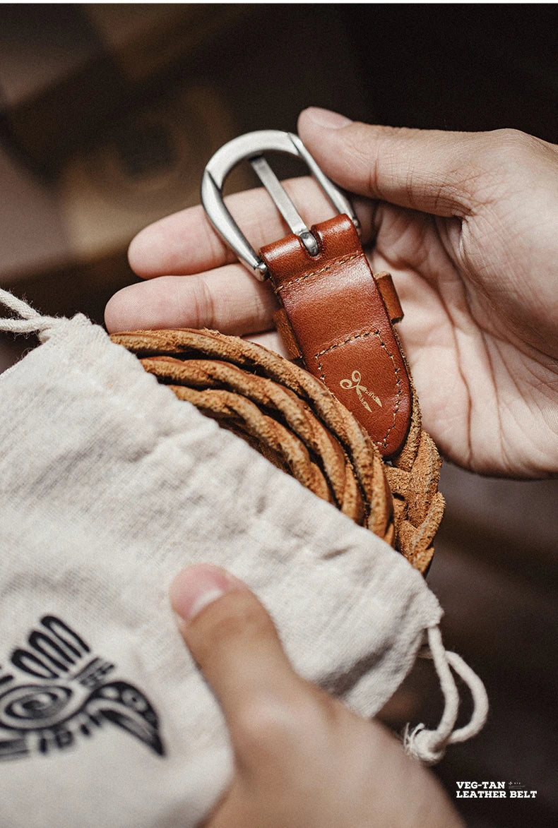 Thắt lưng da bò 2 lớp Vintage nam nâu Maden