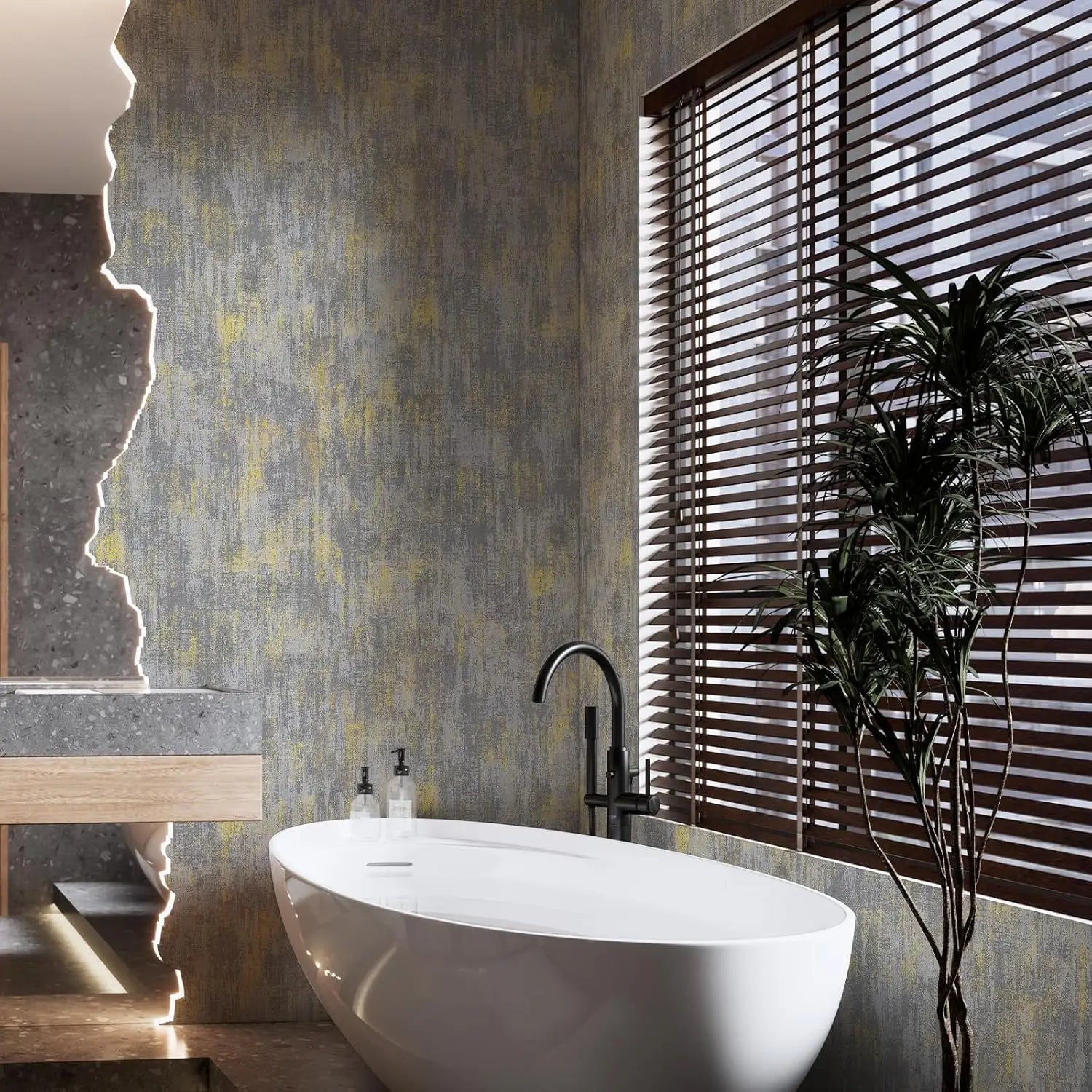 Vintage Black Gold Metallic Peel and Stick Wallpaper Self Adhesive Industrial Metallic Concrete Wall Paper Stick on Wallpaper