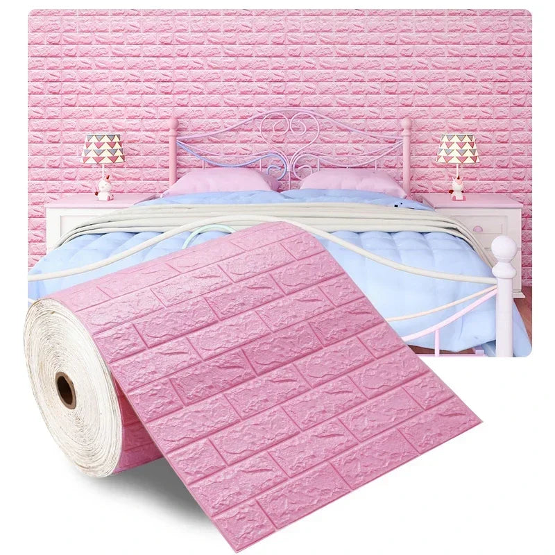 1m 3D Faux Brick Wall Stickers Diy Decorative Self-Adhesive Waterproof Wallpaper Children'S Room Bedroom Kitchen Home Decoration