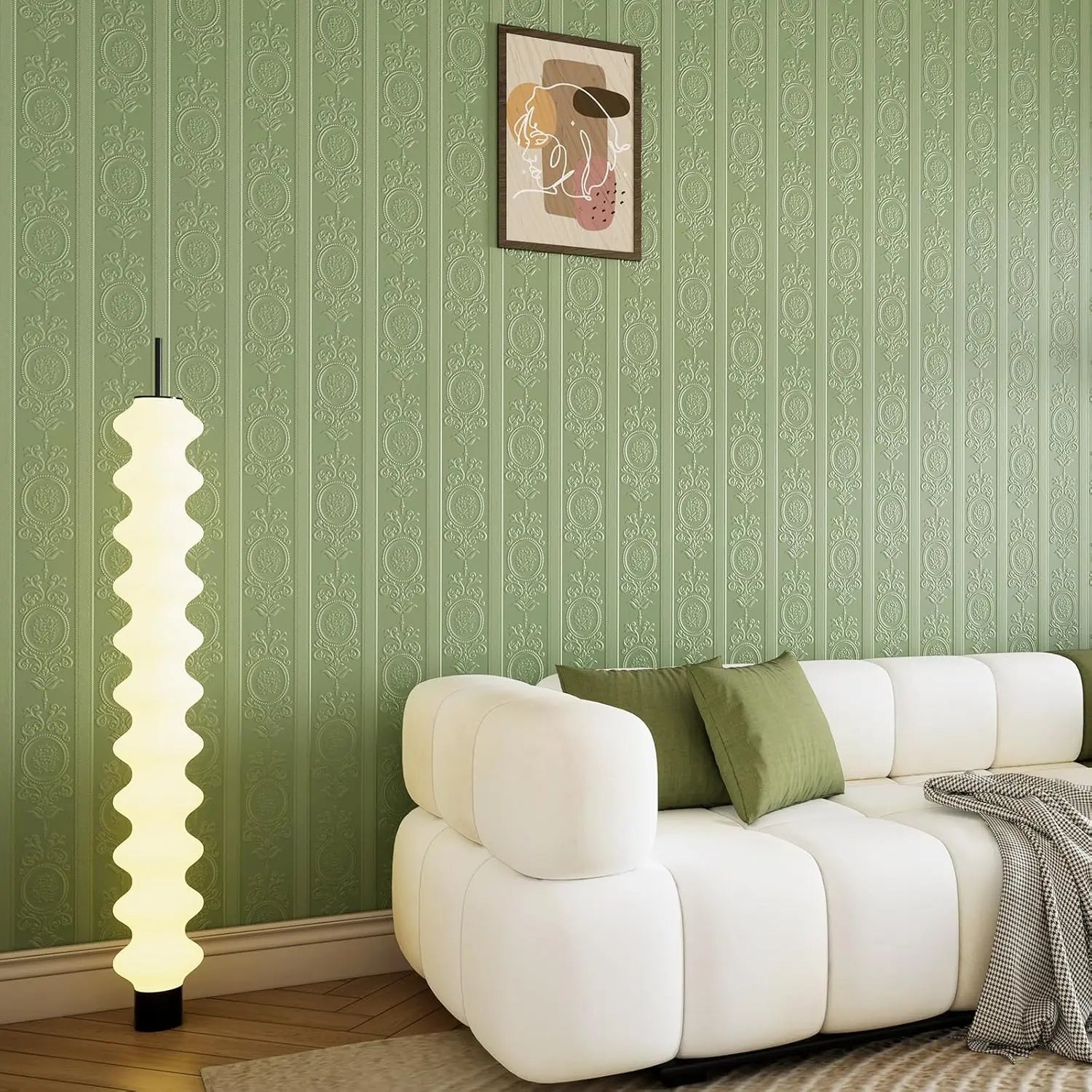 3D Green Embossed Peel and Stick Wallpaper Damask Textured Self Adhesive Wallpaper Modern Floral  Contact Paper for Living Room