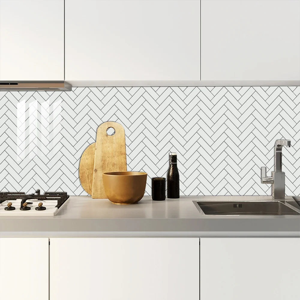 10pcs/set White Gray Brick Tiles Sticker Kitchen Backsplash Oil-proof Cupboard Washbasin Peel &amp; Stick Waterproof Art Wallpaper