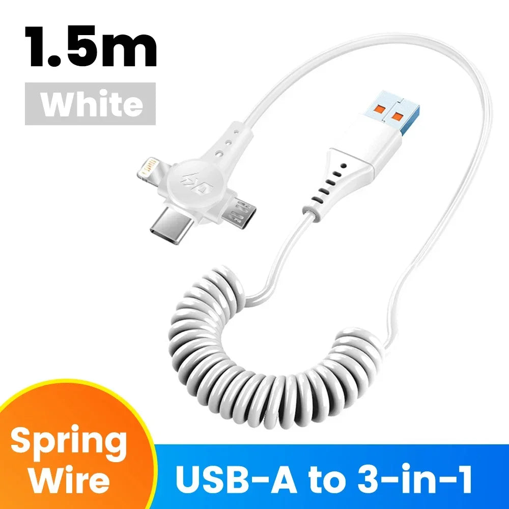 Cáp Sạc Nhanh 3in1 120W Rút Gọn Lò Xo Đa Năng - Daisan Mart