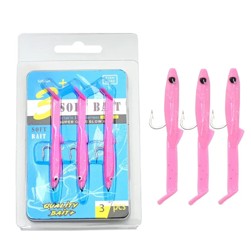 Afishlure Pesca Eel Soft Fishing Lure Glow Soft Bait with Hook Sea Fishing Tackle Raglou Fishing Lure 3pcs 55mm