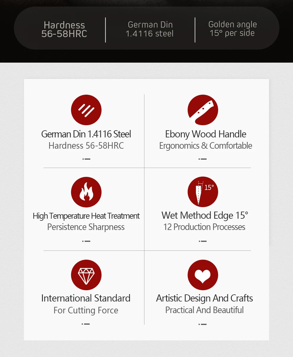 XINZUO kitchen knife set German steel 1.4116 ebony handle