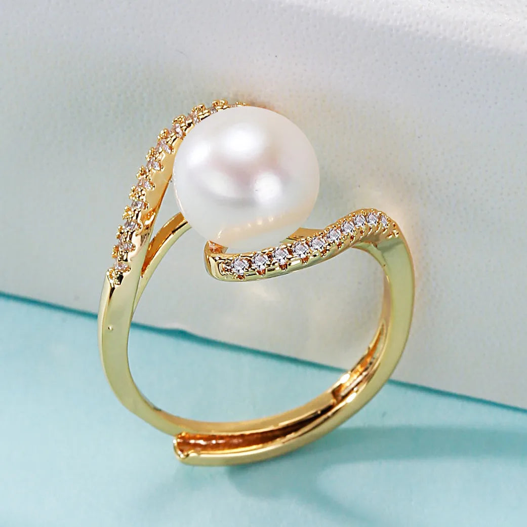 14k Gold Women's Ring Natural Pearl Balance Bar