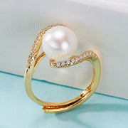 14k Gold Women's Ring Natural Pearl Balance Bar