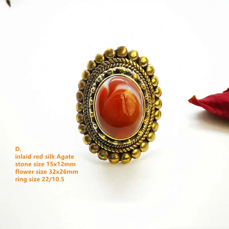 Large Oval Natural Stone Gold Plated Semi-Precious Stone Ring R230