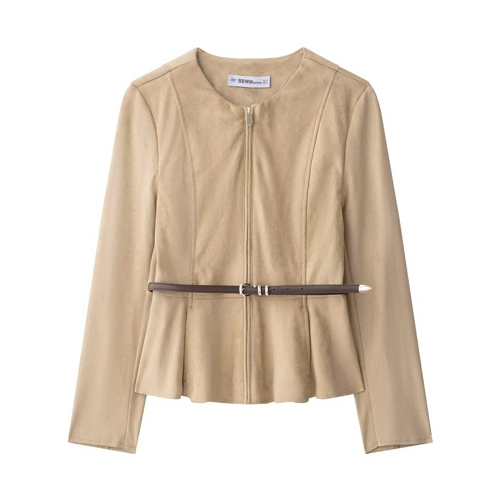 Áo Khoác Nữ Thời Trang Dáng Ngắn Kèm Thắt Lưng Suede