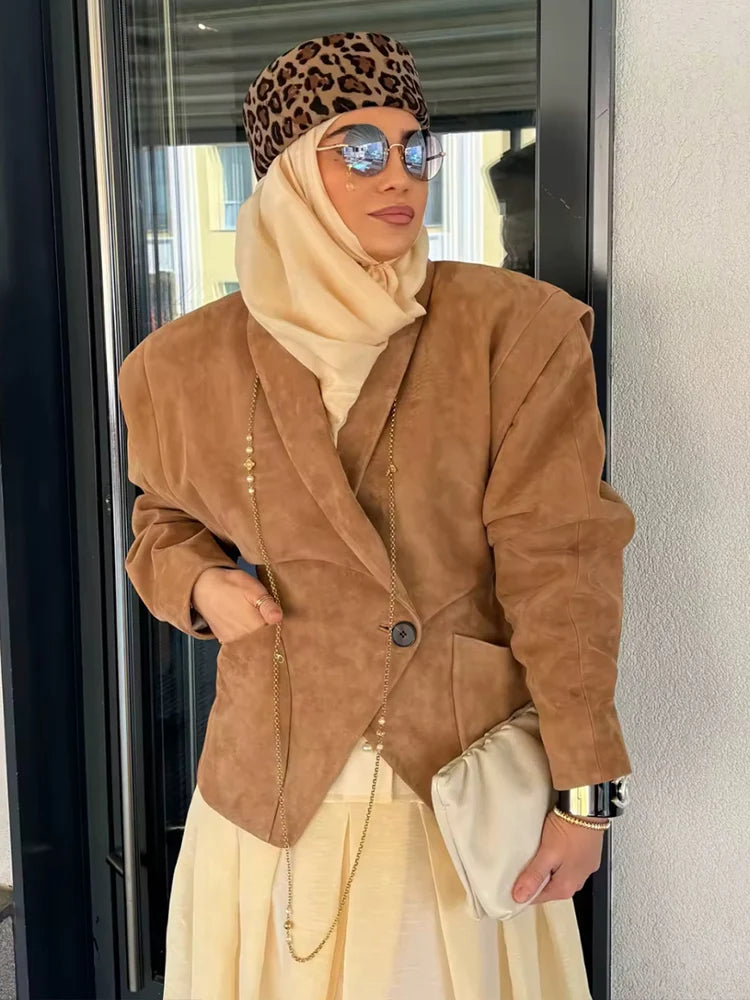 Áo Khoác Nữ Thu 2025 Thời Trang Suede Tay Dài