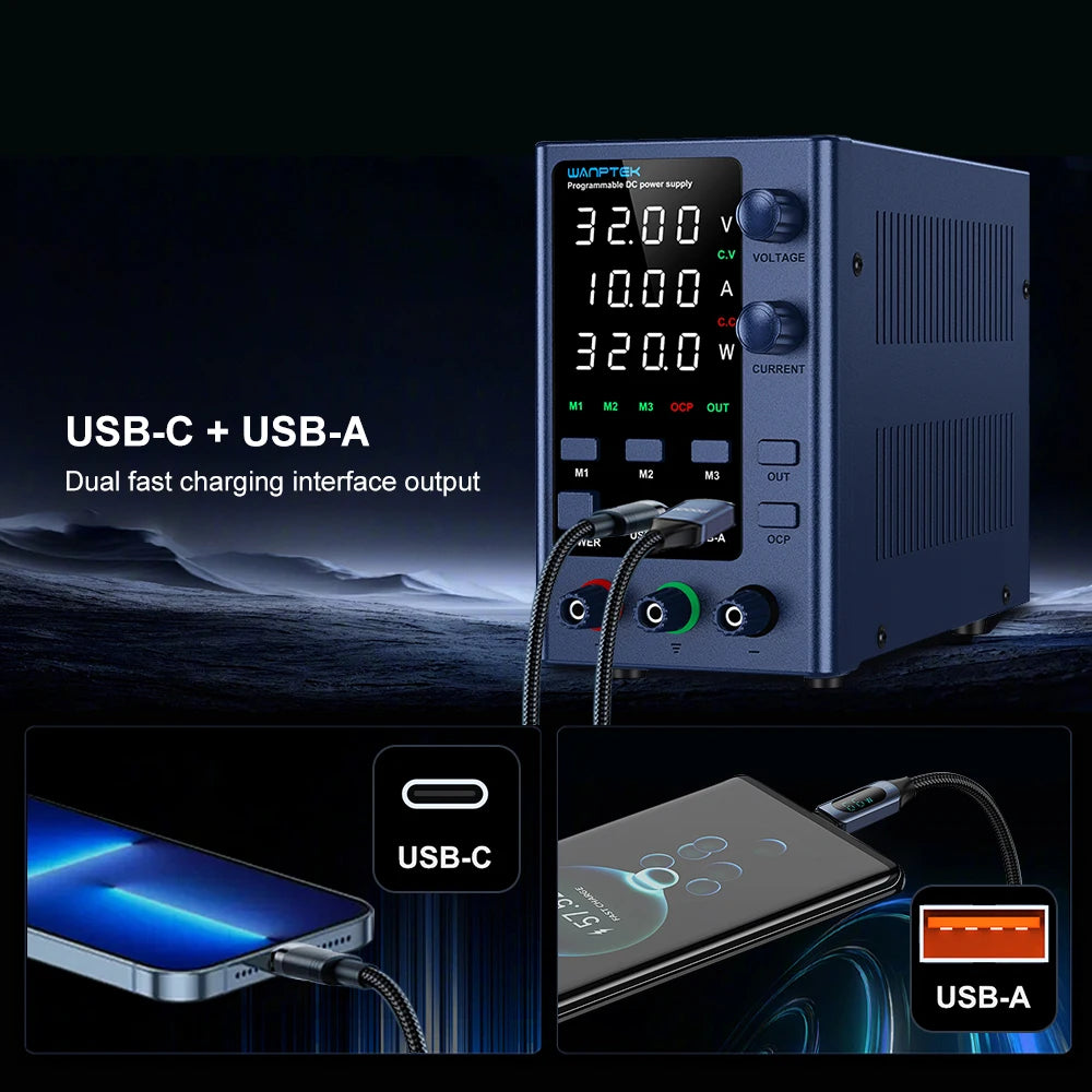 Wanptek Laboratory Power Supply Adjustable 30V 10A 60V 5A 120V 3A with USB Fast Charging Encoder Adjustment Lab DC Power Supply