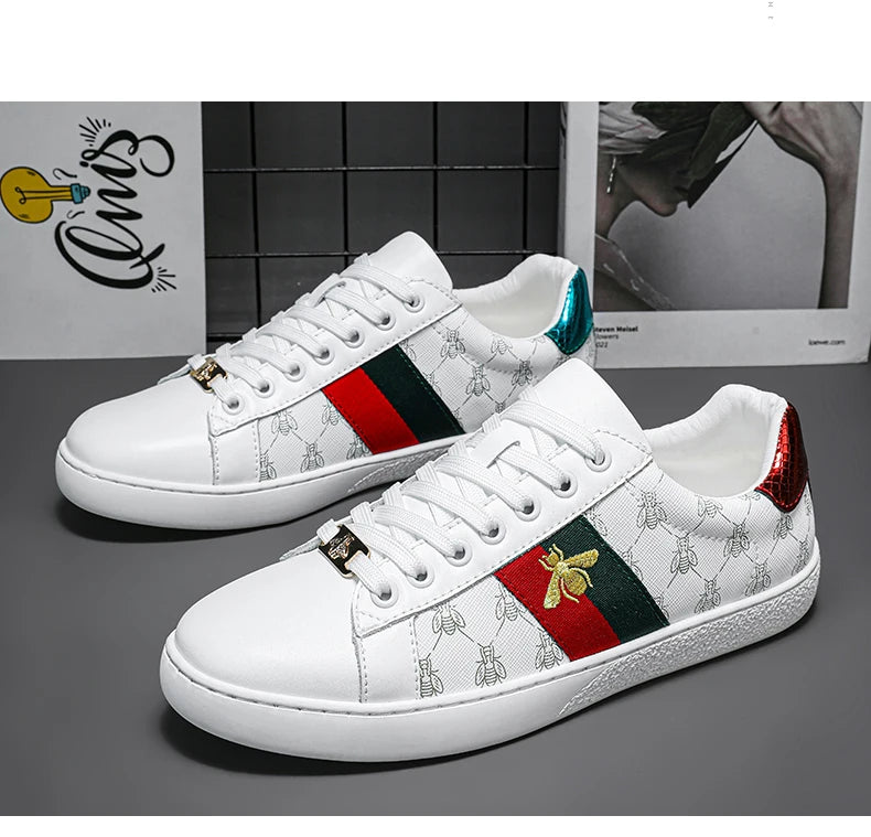 High-end Fashion Men's Embroidered Leather Shoes Sneaker