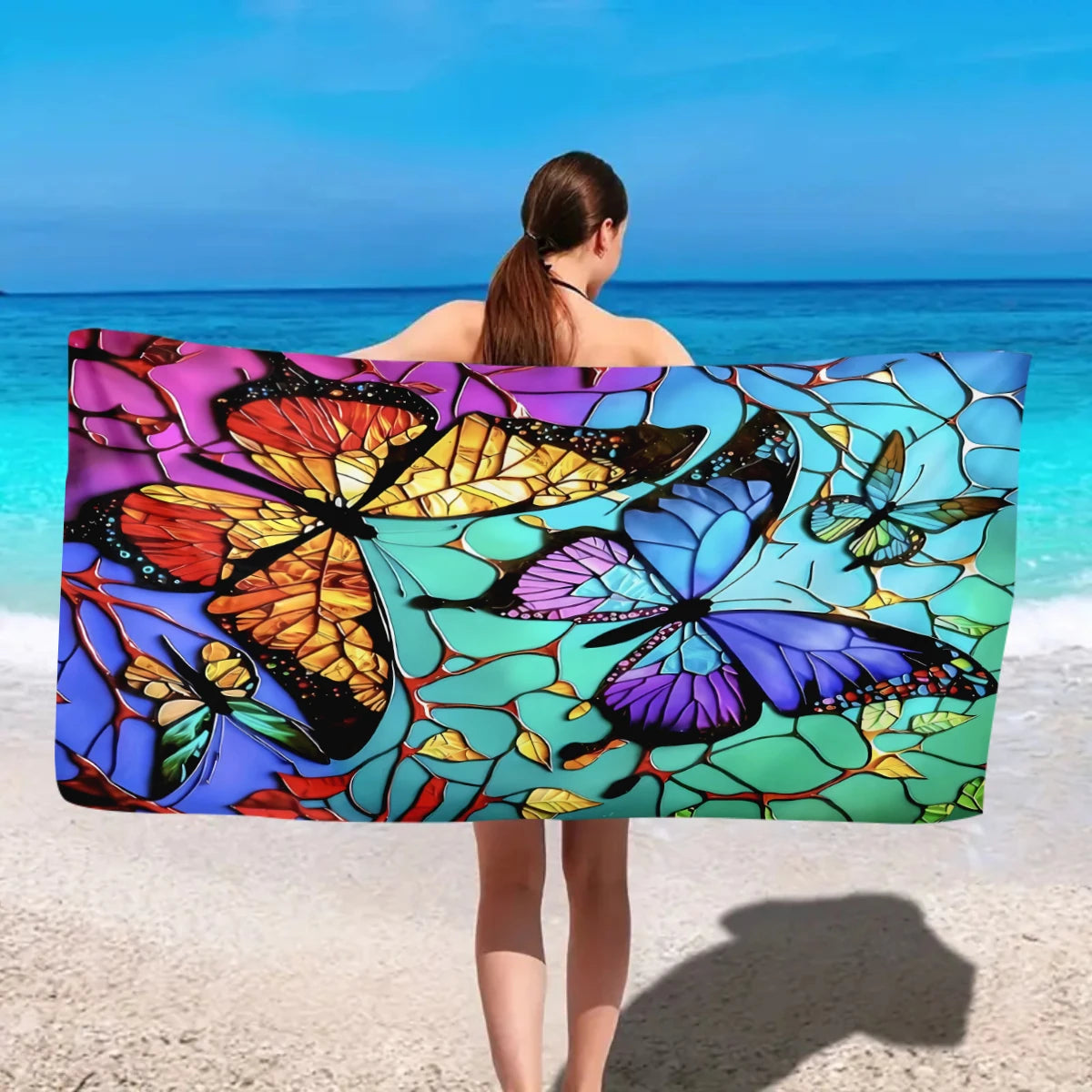 Khăn Biển Đa Năng In Bướm Hoa Sợi Siêu Mịn 1 Chiếc