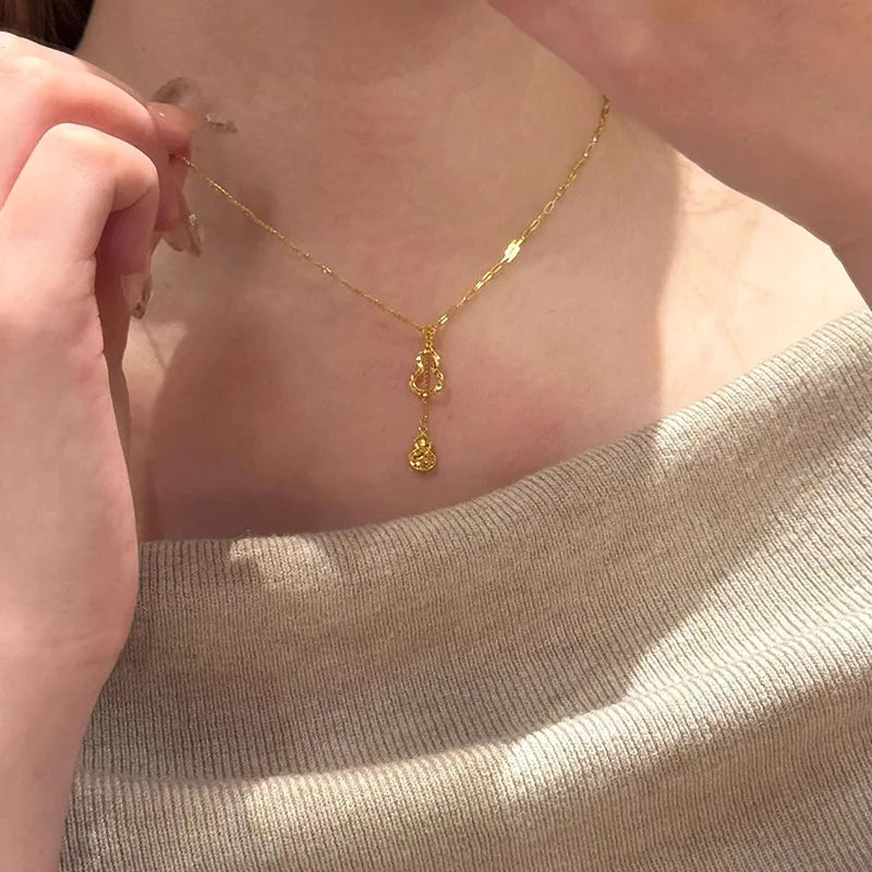 925 Silver Gourd Necklace 18K Gold Plated Sparkling Women