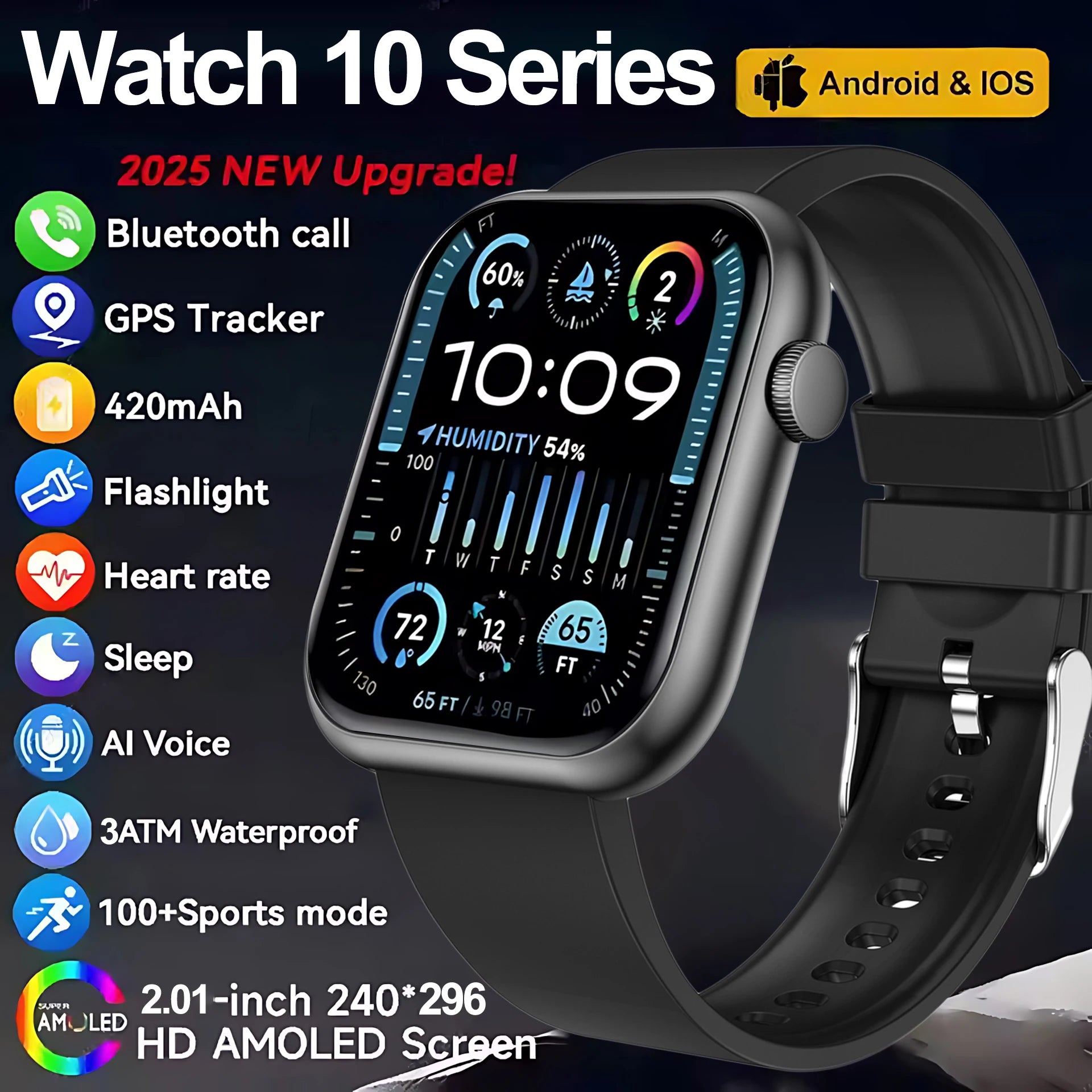 Đồng Hồ Thông Minh 10S AMOLED NFC GPS Chống Nước