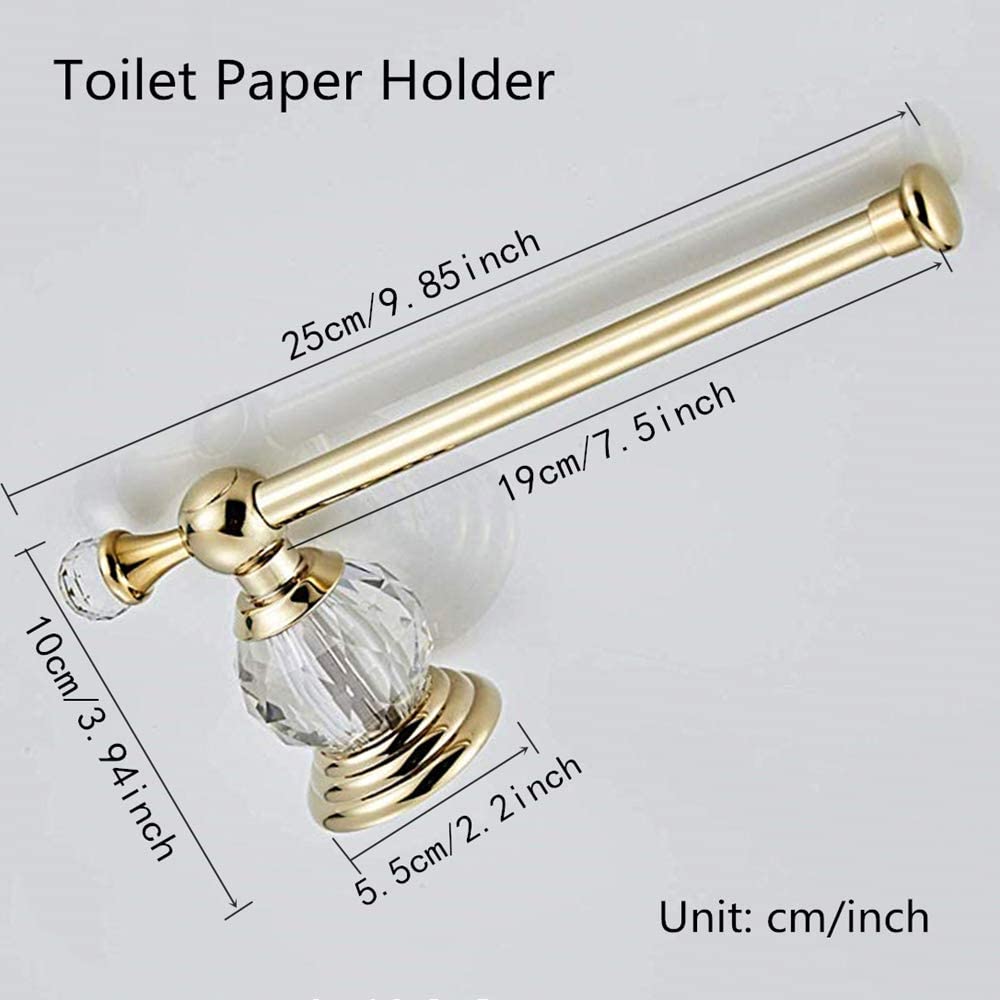 Crystal Toilet Paper Holder, Gold Toilet Roll Holder Modern Bathroom Accessories Zinc Alloy Tissue Hanger Wall Mounted