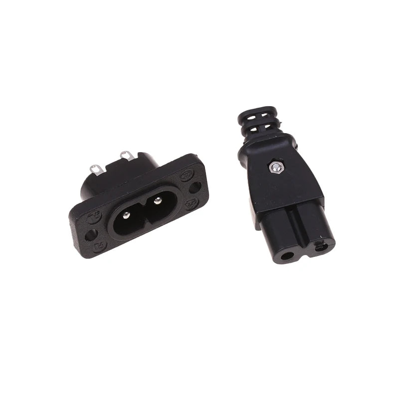 Hot 1PC C8 Male Power Socket Female Plug Power Outlet Embedded Electric Connector AC 2.5A 250V 8-Shaped Plug Socket 35mm*15mm