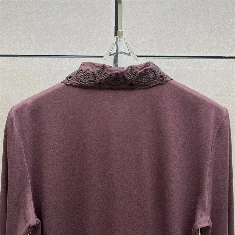 Women's bodysuit New elastic slim fit lapel long sleeved top for autumn 2025 floral embroidery women's corset y2k women's bodys