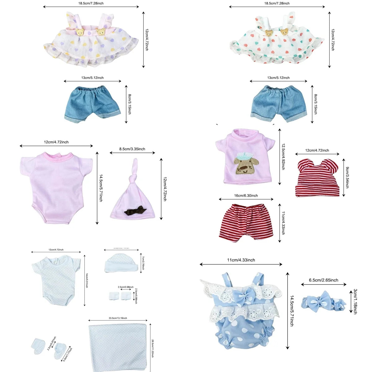 10 Inch Doll Clothes Set - 6 Handmade Styles