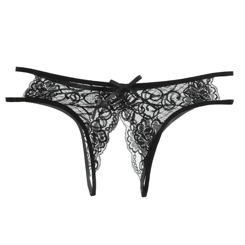 Women's Panties Opening Crotch Transparent G-strings Thongs Sexy Lingeries Low Waist Bowknot Underwear Ladies Womens Lace Pantys