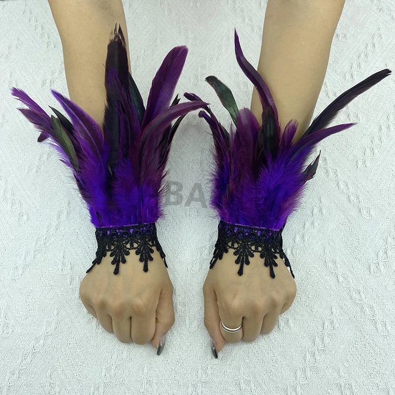 Natural Feather Sleeve Cuffs Gloves Party Cosplay Lace Wrist Cuffs Fur Sleeve Furry Accessories Carnival Stage Show Costume - Daisan Mart