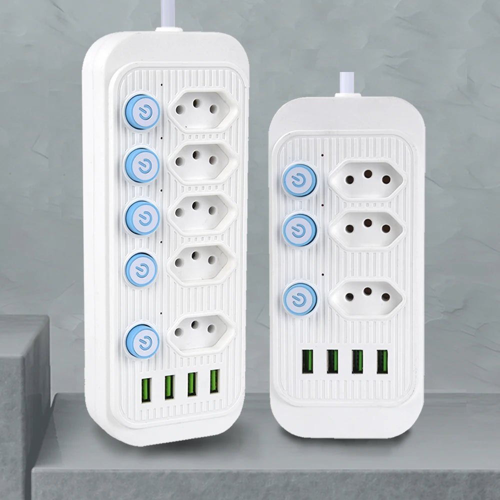 Ổ Cắm Điện Brazil 4 Cổng USB Dây 2M và Bộ Lọc Mạng