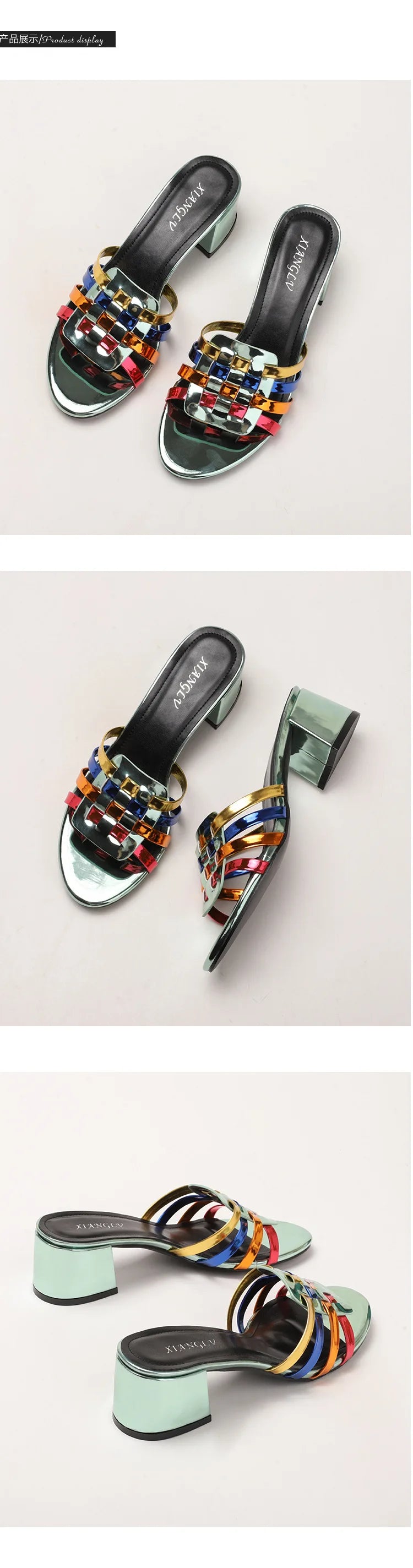 High-end Perforated Women's Flat Sandals with Fashionable Square Heels