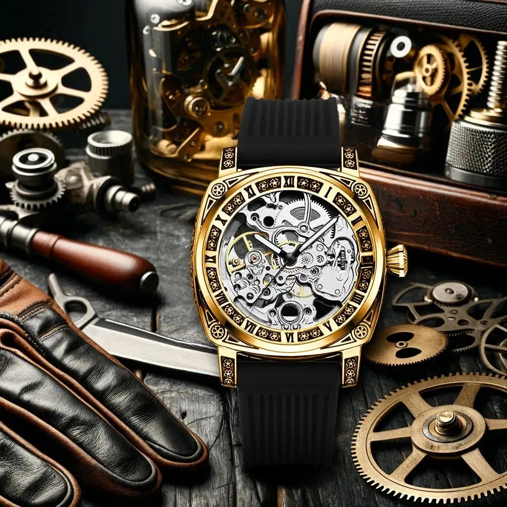 Đồng hồ cơ nam điêu khắc tự động sang trọng