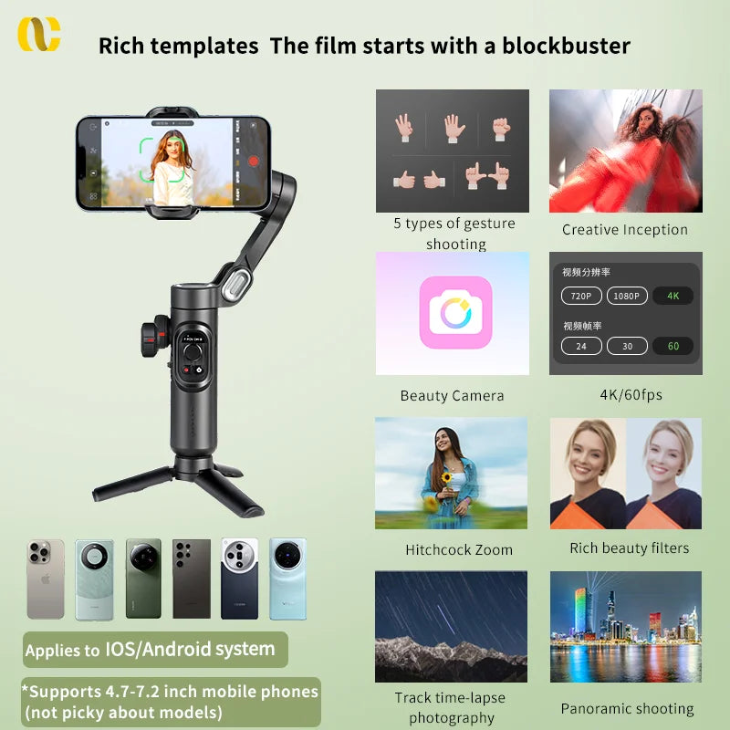 AOCHUAN Smart XE 3-Axis Handheld Gimbal Stabilizer for Smartphone iPhone Android Face Tracking Tiktok Vlog Live Streaming - Daisan Mart