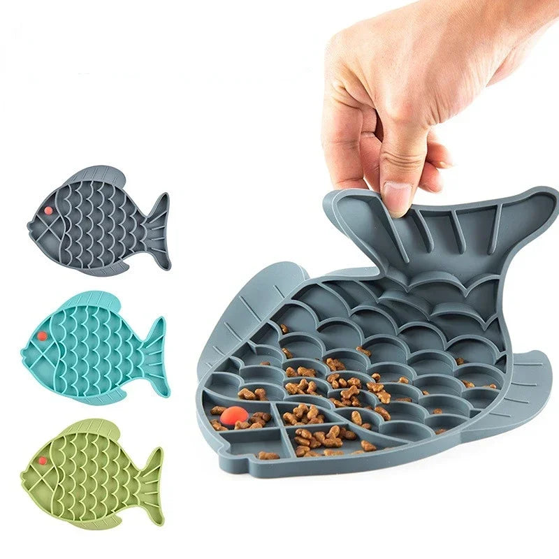 Fish Shaped Slow Feeding Bowl for Dogs and Cats - Silicone Material