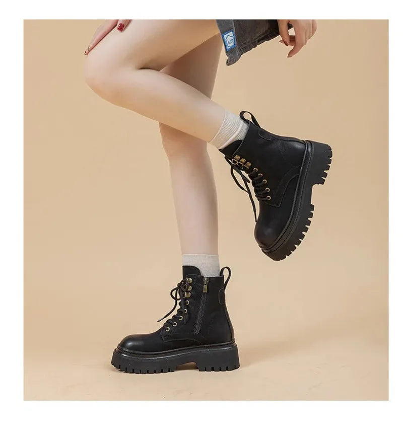 Women's Retro Genuine Leather Shoes - Stylish Rivet Short Boots