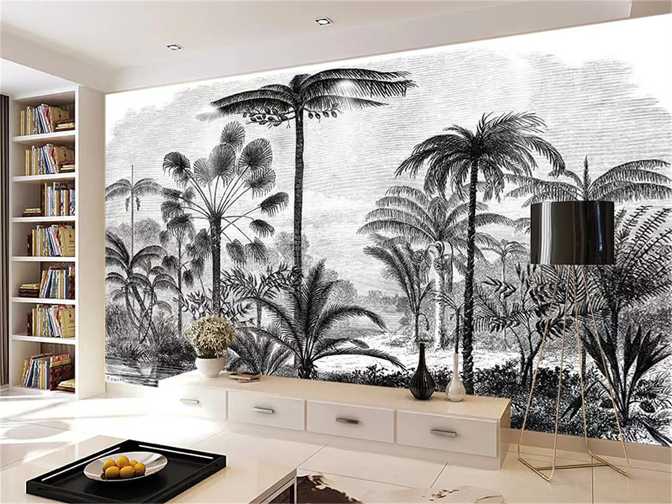 Custom Black and White Tropical Plant Tropical Wallpaper Mural for living Room TV Background 3d Stickers wall papers home decor