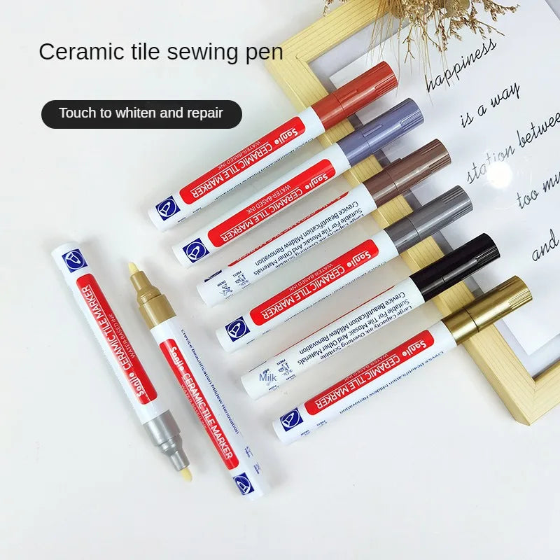 Ceramic Tile Pen Wall Grout Restorer Pen Repair Marker Grout Filler Pen for Restoring Tile Wall Floor Bathrooms Kitchen White