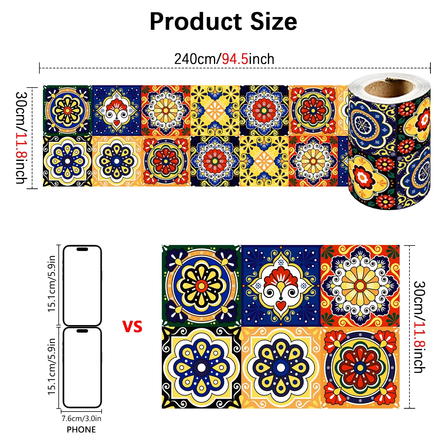 Colorful Mandala Pattern Ceramic Tile Wall Sticker Kitchen BackSplash Bathroom Waterproof Peel &amp; Stick Home Decor Art Wallpaper