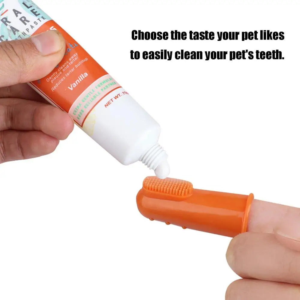 Beef Cat Toothbrush and Toothpaste Set for Teeth Cleaning Vanilla Toothpaste Finger Toothbrush Tongue Cleaning Pet Accessories - Daisan Mart