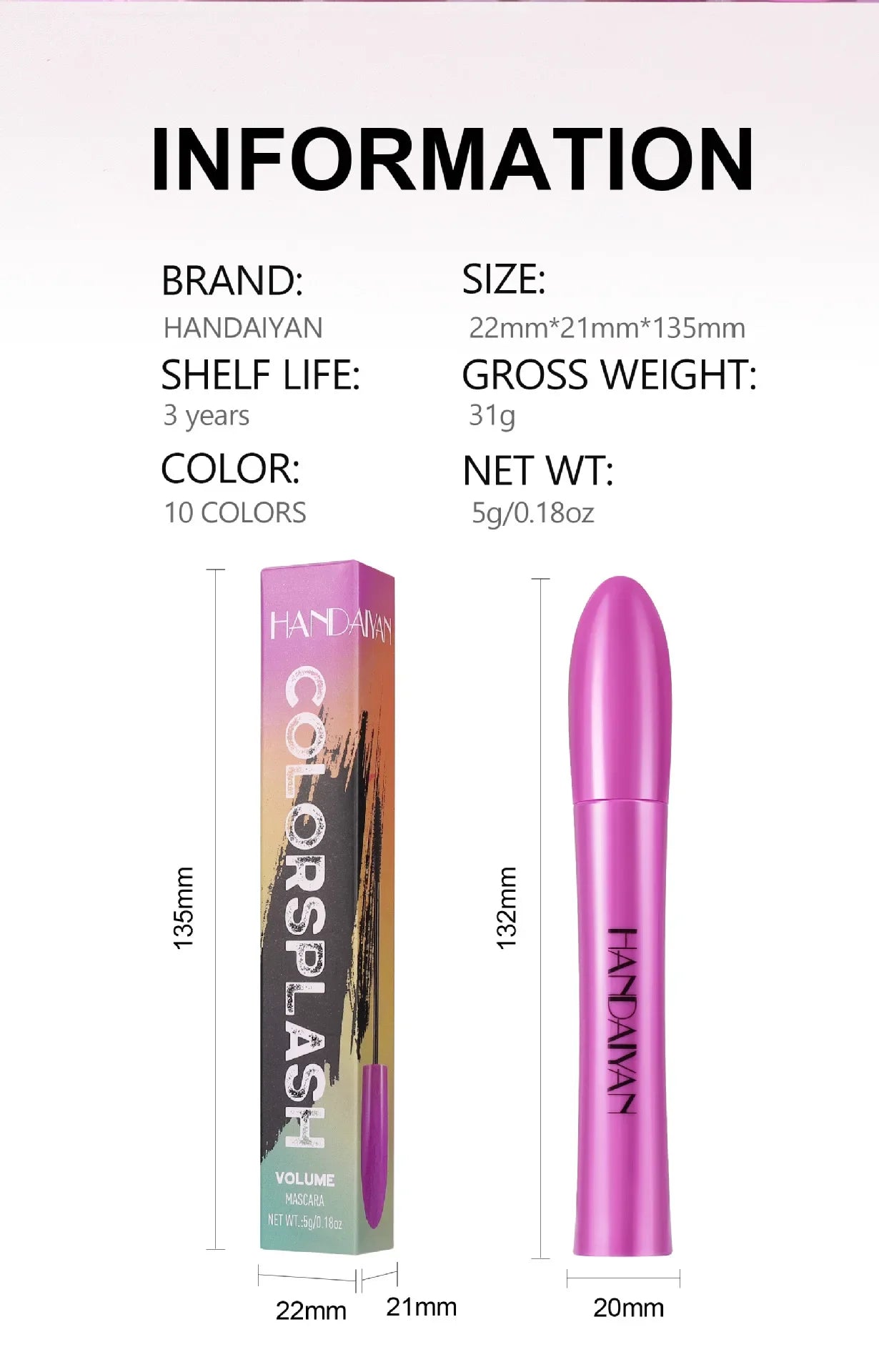 Waterproof, Thick, Long-Lasting Multi-Color Mascara 10 Colors
